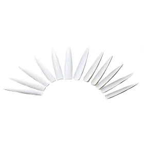 Giant artificial nails, 12 pcs #001-W White - pointed