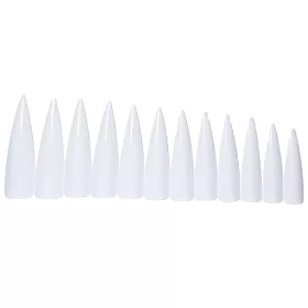 Large artificial nails, 12 pcs #002-W White - pointed