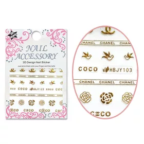 3D Acrylic Effect Sticker  HBJY103-G Gold Chanel Logo