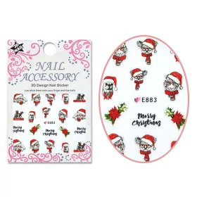 3D Acrylic Effect Sticker  E883 Animals in Santa Hats