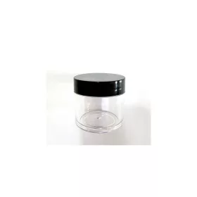 Transparent plastic jar with black lid, 30 ml  