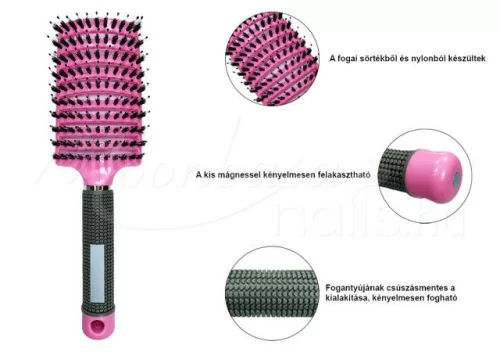 Curved hairbrush for thick hair  #001-DP Pink