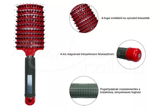 Curved hairbrush for thick hair  #001-R Red