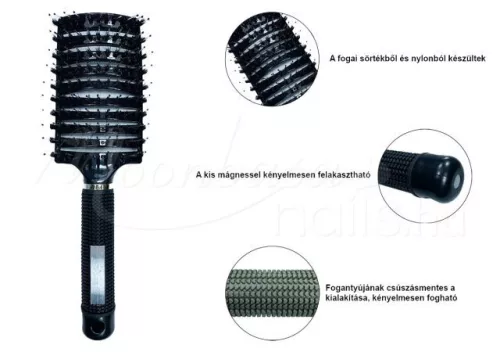 Curved hairbrush for thick hair  #001-B Black